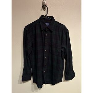 Pendleton Mens Medium Wool Green Black watch Tartan Plaid Lodge Shirt Flannel